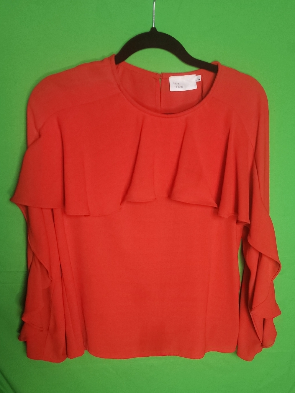 The Room From Banana Republic Red Ruffle Long Sleeve Blouse RN 113395 EUC Sz L